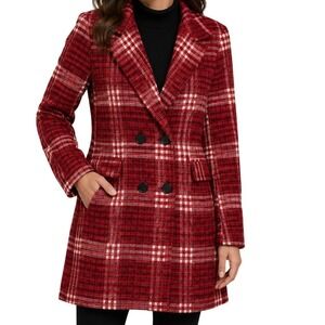 Chartou‎ Red Plaid Double Breasted Pea Coat Women's Small